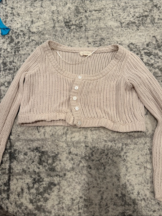 La Hearts Tops - La Hearts Crochet Knit Cropped Cardigan in Light Beige